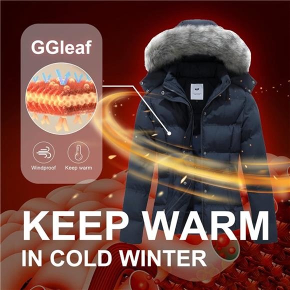 Hooded Warm Winter Coat Quilted Thicken Puffer Jacket with Removable Fur Hood - Picture 3 of 7